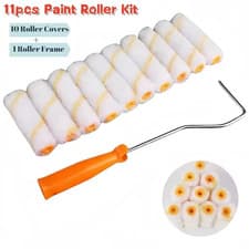 Image of 4" Inch Microfibre Paint Roller With Handle Emulsion Decorate (11 Pieces Set)