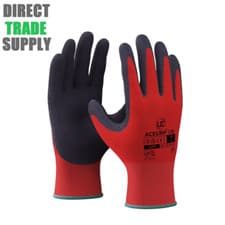 Image of Ace Grip Lite Latex Coated Grip Gripper Work Gloves Lightweight Red Black