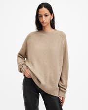 Image of AllSaints Women's Beige Relaxed Fit Pullover Jumper Long Sleeve Size XS