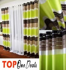 Image of Pair Striped Curtains Ready Made Eyelet Ring Unlined 250cm Drop Red Black Green