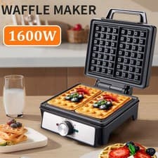 Image of Waffle Maker 1600W Deep Fill Belgian & American Non-Stick Plates Adjustable New