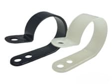Image of Nylon P Clips Black & White Plastic P clip - Fasteners for Cable Tidy & Tubing
