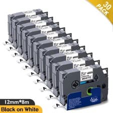 Image of Brother P-Touch TZ-231 TZe-231 12mm Label Tape Black on White 1/2 PT-D210 1~100X