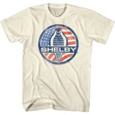 Image of Shelby Cobra USA Flag Emblem Men's T Shirt Snake American Sports Car Racer