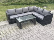 Image of Fimous 6 Seater Rattan Furniture Corner Lounge Sofa Set Rectangular Coffee Table