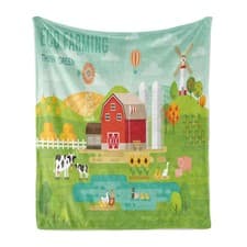 Image of Country Soft Flannel Fleece Throw Blanket Farm Elements and Animals