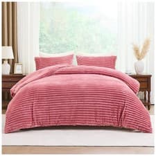 Image of Super Soft Faux Fur Ribbed Duvet Cover Set Warm Fluffy Fleece Bedding Pillowcase