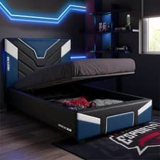 Image of X ROCKER Cerberus MKII Ottoman Bed Frame Gaming Faux Leather 3ft 4ft 4ft6 BLUE