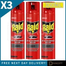 Image of 3 x RAID ANT & COCKROACH KILLER SPRAY 300ML INSECT KILLER KILLS IN MINUTES NEW