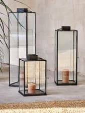 Image of Black Metal Glass Lantern Rectangular Square Candle Holder Sia Nkuku 58cm Medium