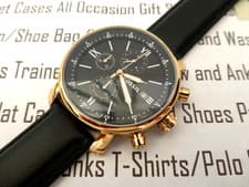 Image of Fossil Wrist Watch Mens Rhett Chronograph Gold Black Leather Strap Boxed rrp£139
