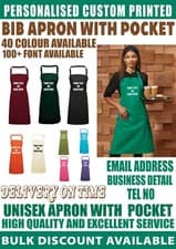 Image of Personalised BIB Apron Pocket Kitchen Workwear Chef Printed Custom Logo text