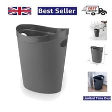 Image of Elegant Charcoal Grey Waste Paper Bin - 12L Oval Design for Modern Spaces