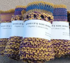 Image of Dish Cloth and Wipe Down Cloth Set. Handmade with organic cotton yarn. Multi