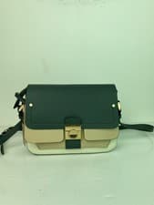 Image of Accessorize Green Beige Faux Leather Crossbody Bag Gold Clasp Colourblock NEW