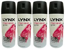 Image of 4 x Lynx Attract For Her Deodorant Bodyspray 150ml Rose Petals & Bergamot, NEW
