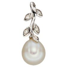 Image of Elements Gold GP2238W Pearl And Diamond Vine Pendant in 9ct Gold