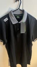 Image of Hugo Boss Mens Black Polo Shirt Geometric Collar New With Tags NWT