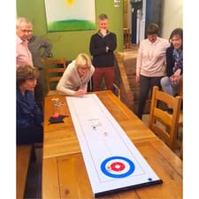 Image of Gamesson Miniature Shuffleboard Curling Game - 178cm x 40cm Board. 16 Piece