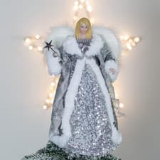 Image of 71089 Angel Tree Topper / 12” Tall / Silver and White Dress / Indoor Christmas D