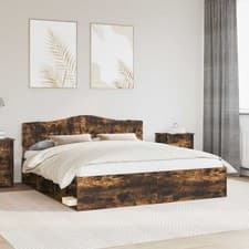 Image of Bed Frame Smoked Oak 200 x 200 cm Solid Pine Wood