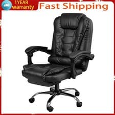 Image of Office Gamer Chair Leather Racing Gaming Chair, Swivel With Footrest Home Black