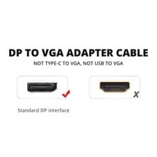 Image of DisplayPort to VGA Adapter DisplayPort Cable Connecter Port Desktop Laptop