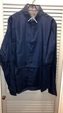 Image of Mens Button Down Cool Navy & White Double Collar Long-sleeved Shirt