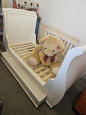 Image of Babymore Bel Sleigh Drop Side Cot Bed - White 3 Stage RRP £499