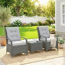 Image of 3 Pieces Rattan Bistro Set, Wicker Garden Furniture Set with Cover