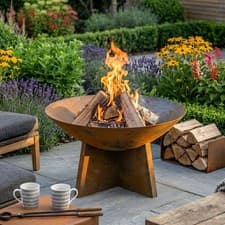 Image of Fire Pit Outdoor 60cm Garden Patio Heating Steel Bowl Wood Burner Heater Round