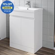 Image of 600mm Freestanding Vanity Unit Basin Sink Bathroom Storage Cabinet Gloss White