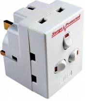 Image of 3 way switched surge protected 13A adaptor 3 UK mains plug-in with NEON switched