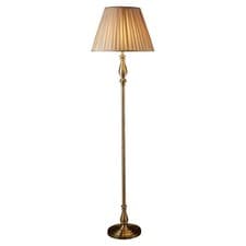 Image of Antique Brass Free Standing Standard Floor Lamp Light With Pleated Fabric Shade