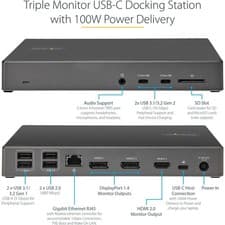 Image of StarTech.com USB-C 10Gbps Gen 2 Triple Monitor Docking Station - 2x DP + HDMI