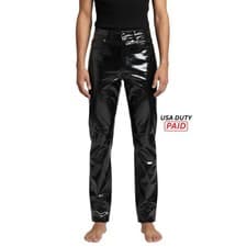 Image of Black PVC Shiny Vinyl Pants Men Women Gothic Punk Leather Look Clubwear Trousers