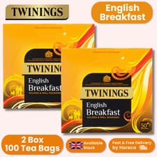Image of 2 x Twinings English Breakfast Black Tea - 50 Individual Enveloped Bags Per Box