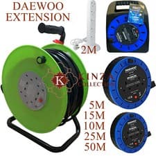 Image of DAEWOO 2, 4 GANG WAY 10M/25M/50M CABLE EXTENSION LEAD CORD UK PLUG REEL SOCKET