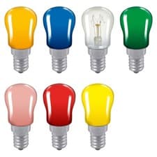 Image of 2 X Coloured Pygmy Sign Light Bulb 15W B15 B22 E14 Crompton Lamps SIG15