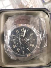 Image of FOSSIL MENS GRANT CHRONO BLACK DIAL LUMINOUS BROWN LEATHER STRAP WATCH, FS4813.