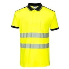 Image of Portwest T180 PW3 Hi-Vis Polo Shirt Short Sleeve Workwear Top - Yellow Black