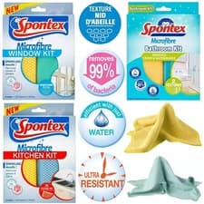 Image of SPONTEX MICROFIBRE WINDOW KIT BATHROOM KIT KITCHEN KIT (2 CLOTHES)