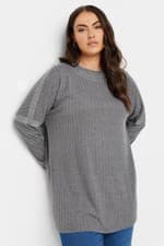 Image of YOURS Curve - Grey Stud Neckline Embellished Jumper Size 26/28 - BNWT - RRP £32.