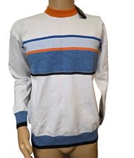 Image of $178 BOSS Justavo Men's White Knit Sweater Orange Collar Blue Striped Size M