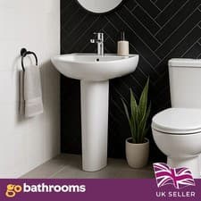 Image of Bathroom Basin Sink & Full Pedestal White Ceramic Wash Basin Cloakroom Modern