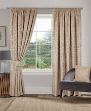 Image of Sundour Buckingham Jacquard Fully Lined 3" Pencil Pleat Curtains Pair Natural