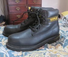 Image of Caterpillar CAT Holton S3 Leather Black Steel Toe Safety Boots Size 9 Wide New