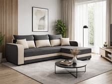 Image of Convertible L-Shaped universal corner sofa bed JUMBO with storage Beige UK Stock