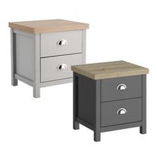 Image of Bedside Cabinet 2 Drawer Lamp Side Table Night Stand Avon 36mm Oak Top