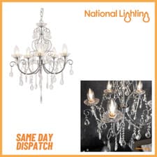Image of ISABELLE 5 Way Pendant Chandelier E14 Dimmable Ceiling Lights with Glass Droplet